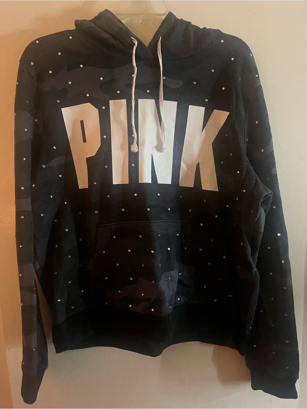 Victoria's Secret PINK Black Camouflage Logo Hoodie with Rhinestones